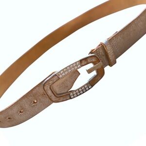 Guess Vintage Metallic Gold Leather Rhinestone G Buckle Belt 940003 Medium